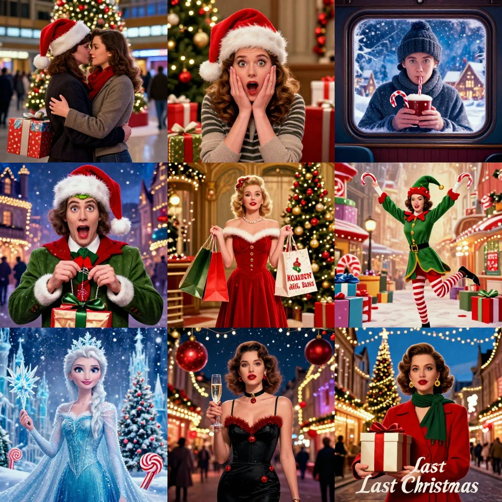 3x3网格拼贴画,电影主题圣诞风格