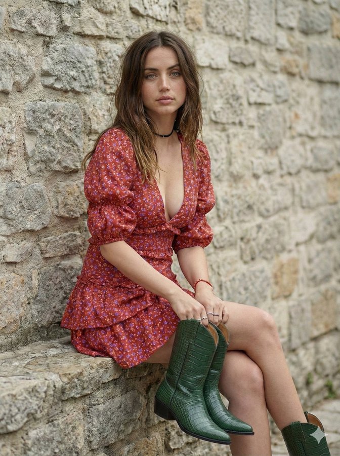 Young Woman Ana de Armas, Boho Chic Portrait