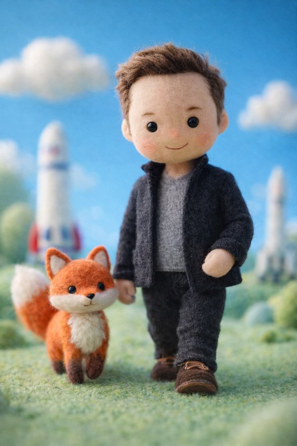 Handcrafted Felt Miniature Illustration of Celebrity as a Soft Wool Doll