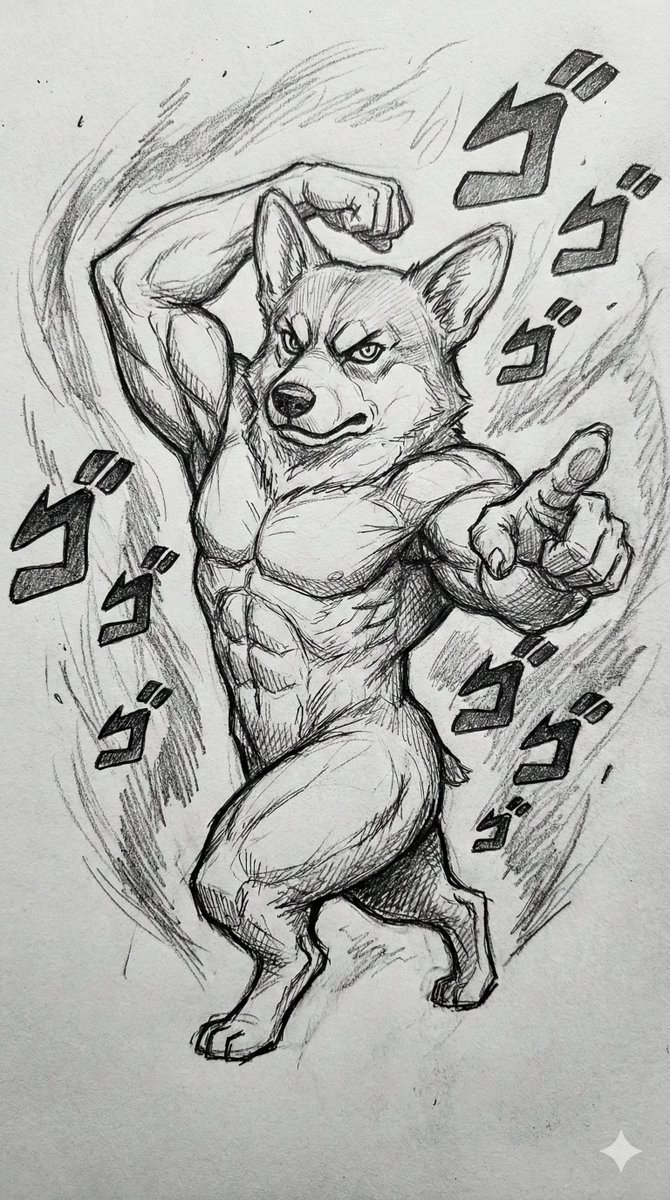 Traditional art scan, raw graphite pencil sketch, JoJo style exaggerated pose