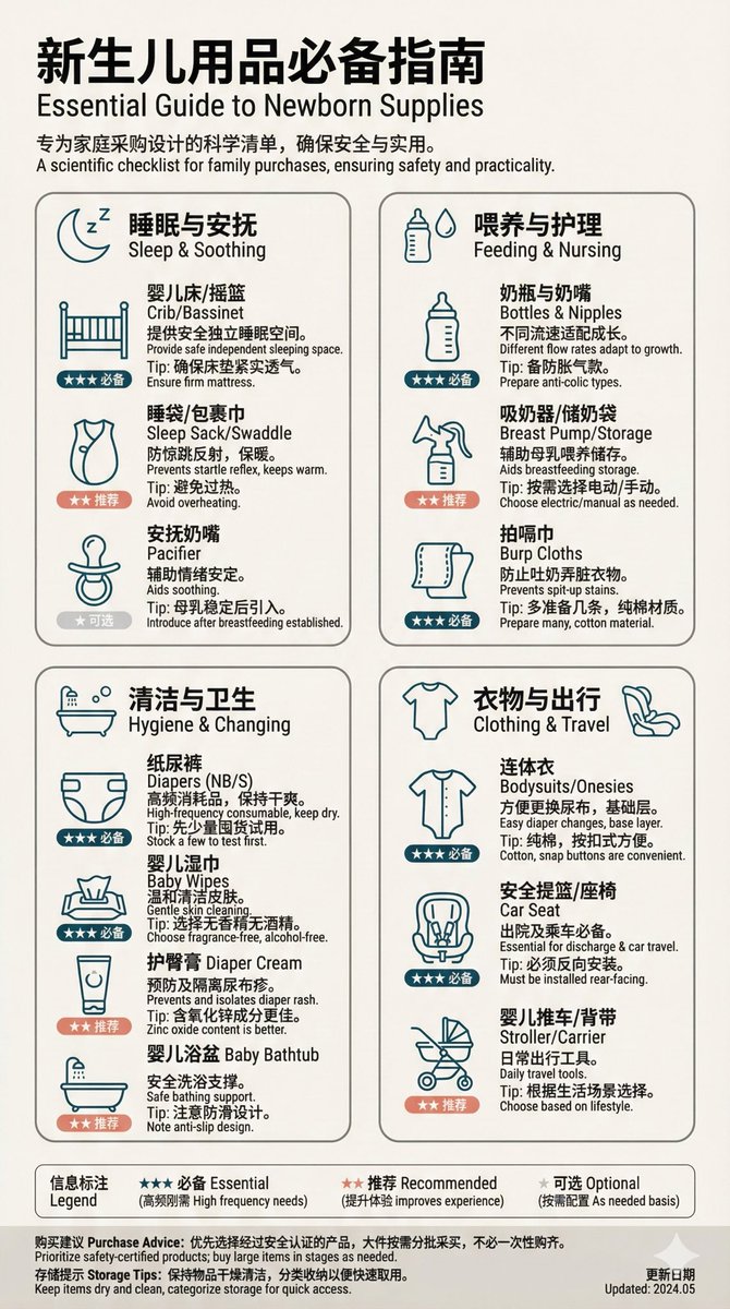 Swiss High-End Design Style Newborn Essentials Checklist Infographic