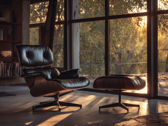 极简房间中的家具,午后阳光长影