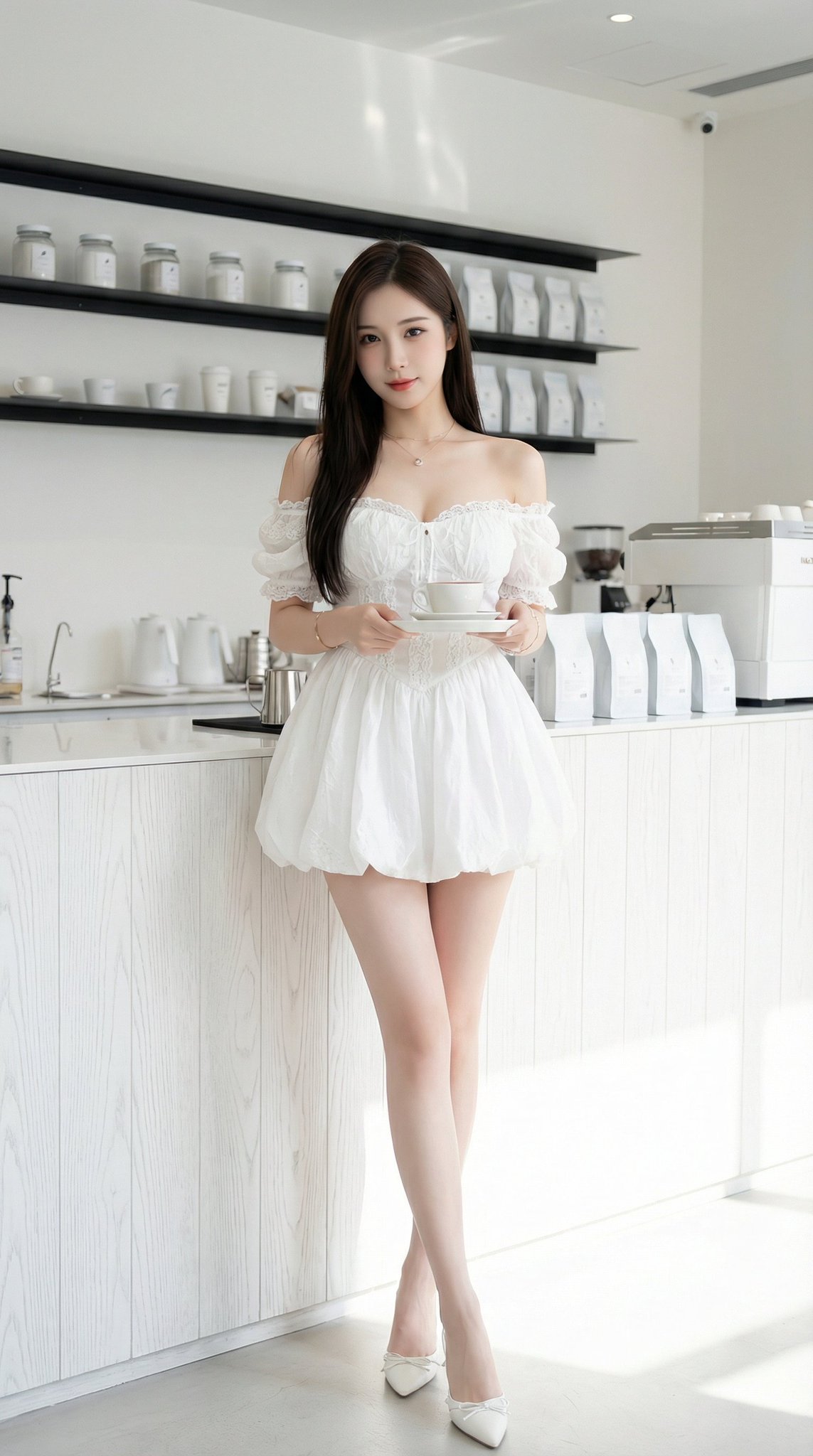 Asian Woman in Modern Airport Lounge