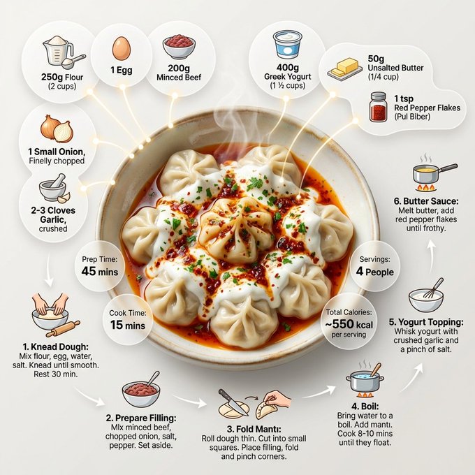 Ultra-clean Modern Turkish Mantı Recipe Infographic