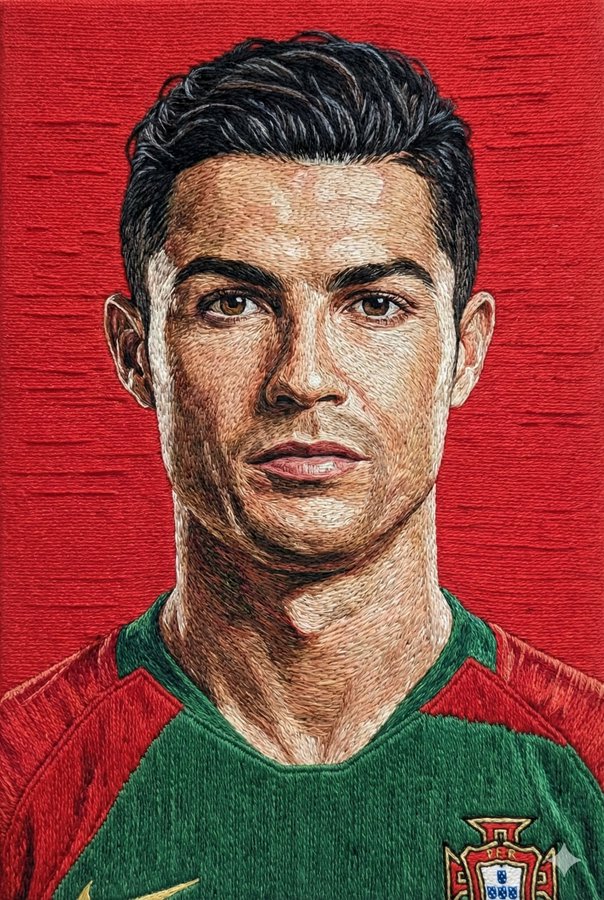 将我的上传照片转化为彩色线刺绣艺术,可见针脚,织物纹理