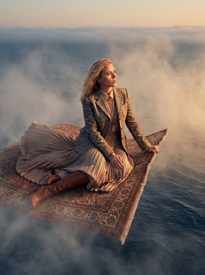 High-Fashion Editorial: Woman on a Flying Magic Carpet