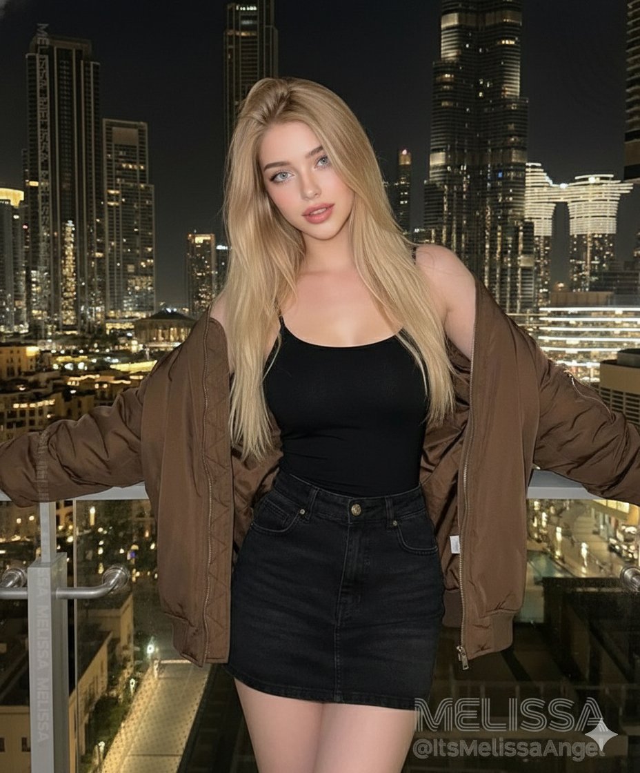 写实电影时尚人像:金发碧眼模特在迪拜夜景中