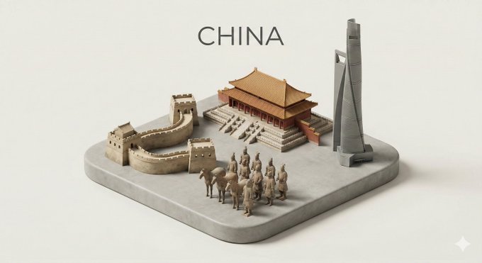 干净简约的3D等距模型展示国家地标