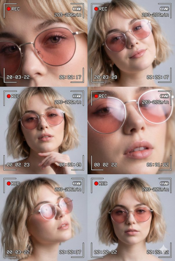 Cinematic Collage of Six Portraits of a Young Woman