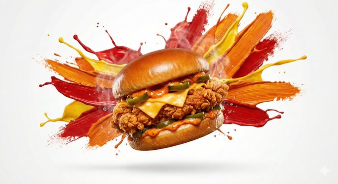 高能量食品广告,大胆的油漆般色彩飞溅冻结在动态中