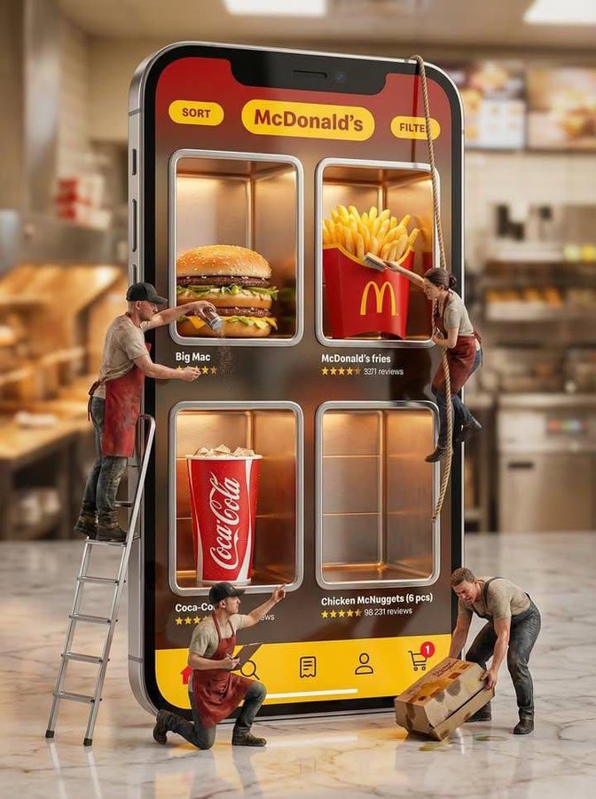 Ultra-realistic McDonald's Giant Smartphone Advertising Scene