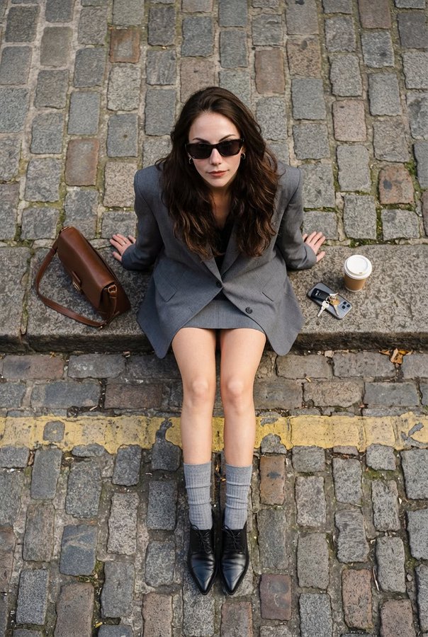 俯拍街道女子精确重现