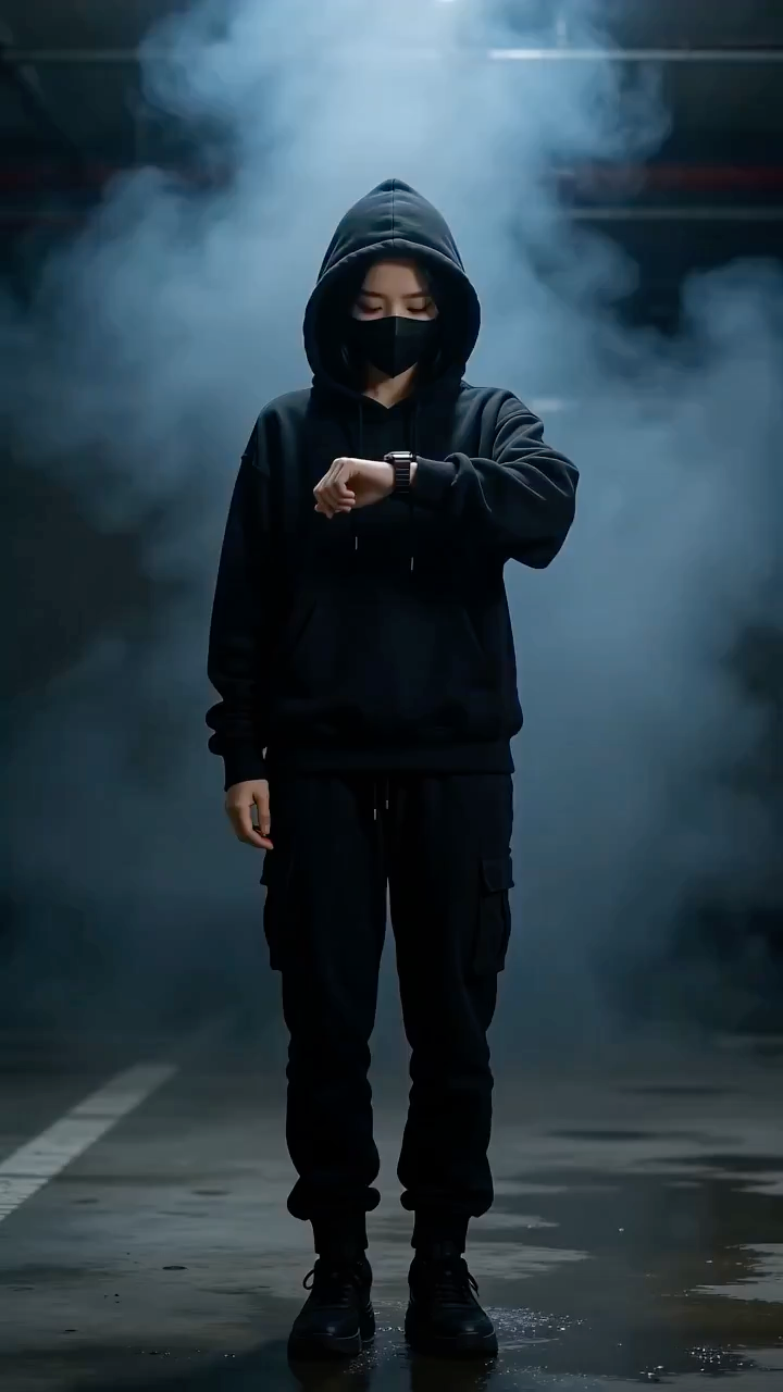 未来科技赛博朋克风格肖像,从地下车库到未来城市屋顶的战斗变身