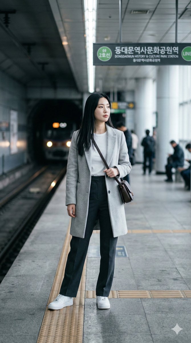 韩国女性地铁站清晨场景