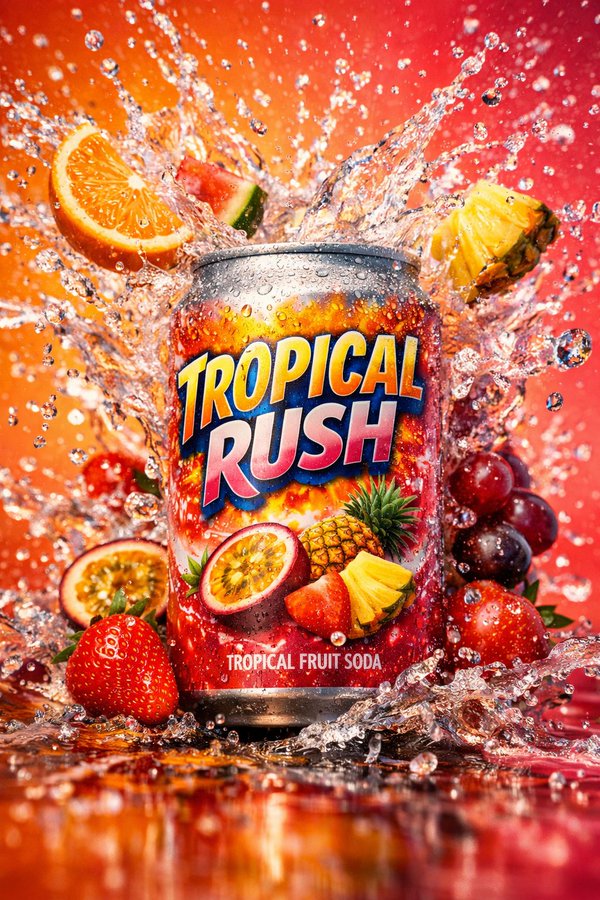 Ultra-dynamic soda cans advertising composition