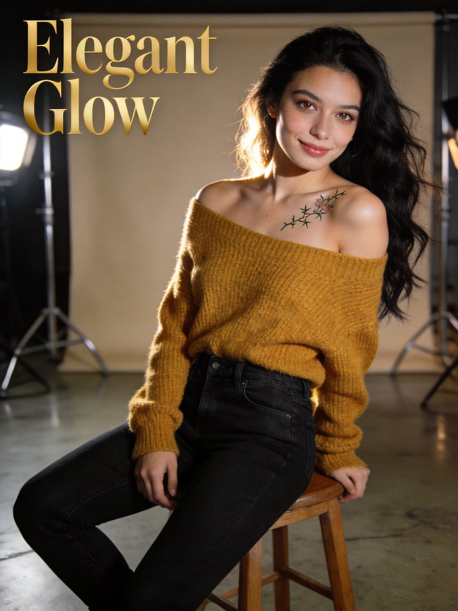 Portrait of a confident woman in a golden sweater