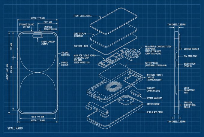 深蓝背景工程蓝图产品示意图