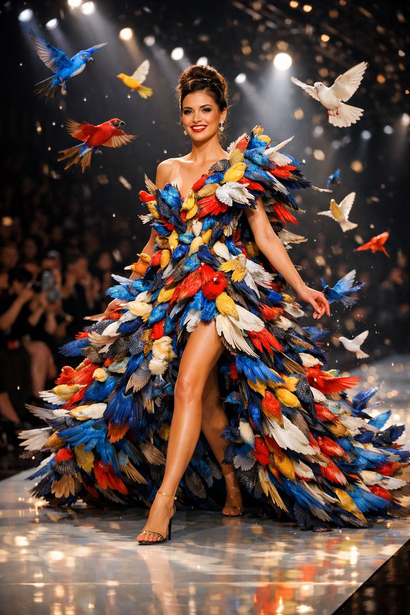 Playful High Fashion Runway with Bird Couture