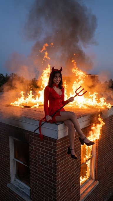 Devil Woman on Burning Building