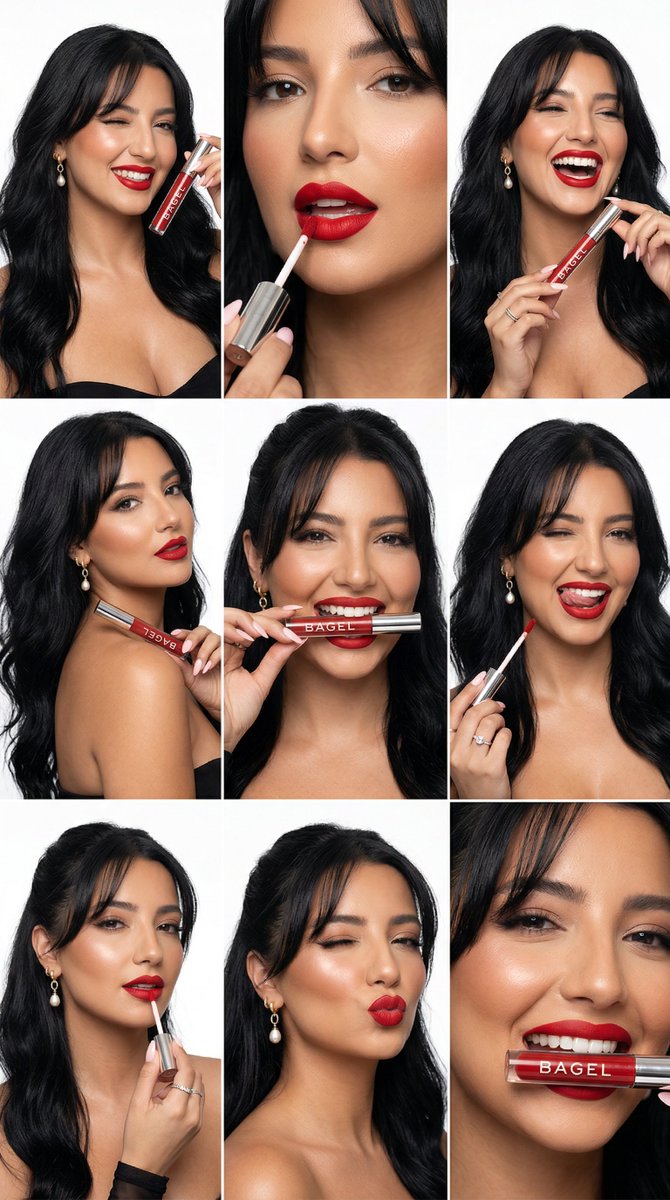 3x3 Grid Ultra-Photoreal Beauty Contact Sheet