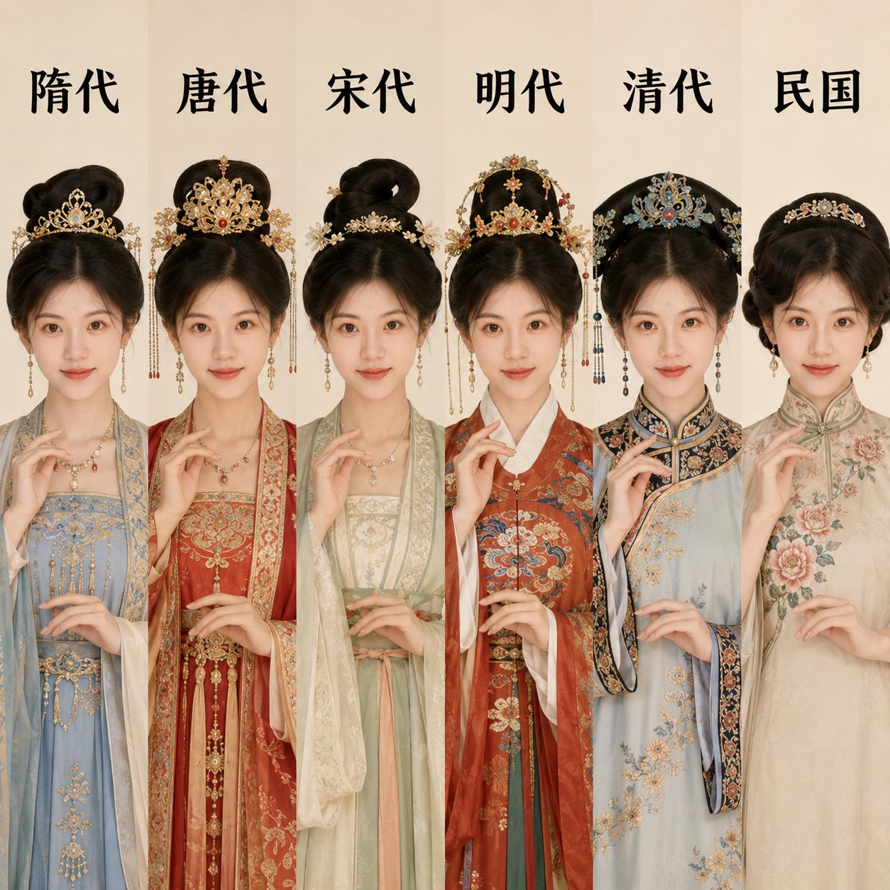 Six Dynasties Traditional Costume Portrait Collage