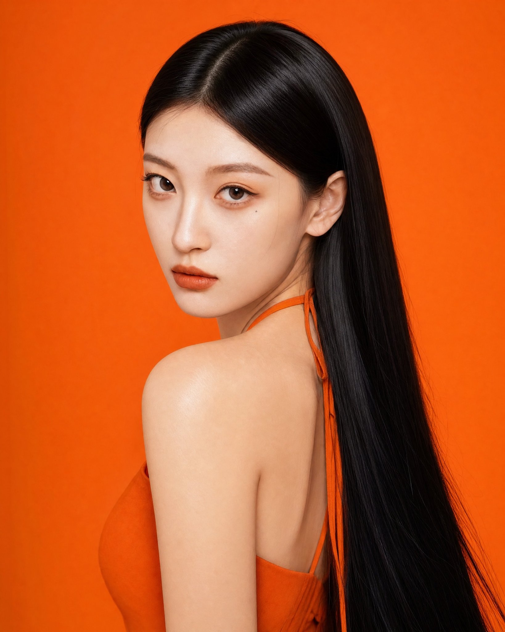 Ultra-Realistic Orange Silk Beauty Portrait