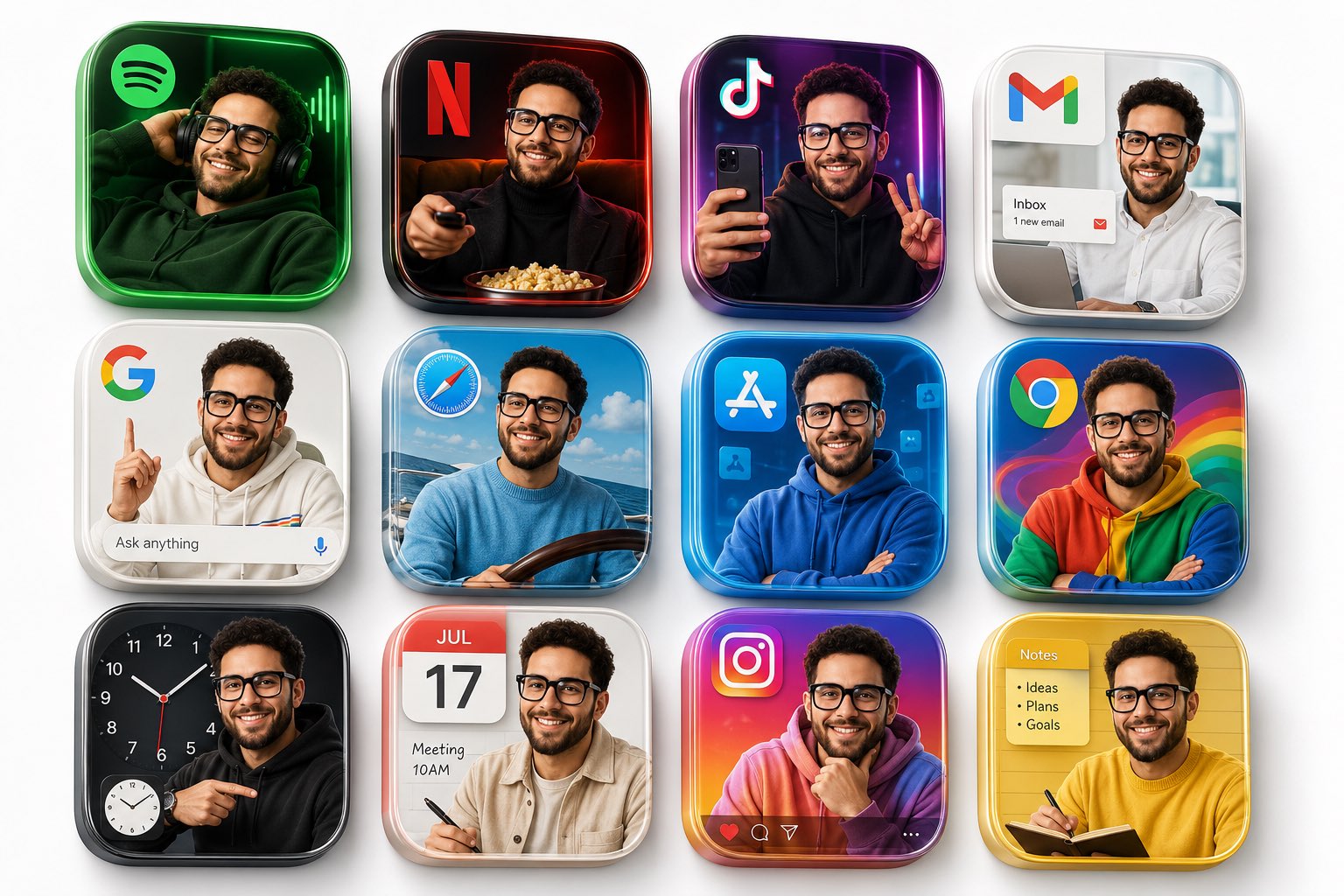 Premium 3D App Icons Grid with Man