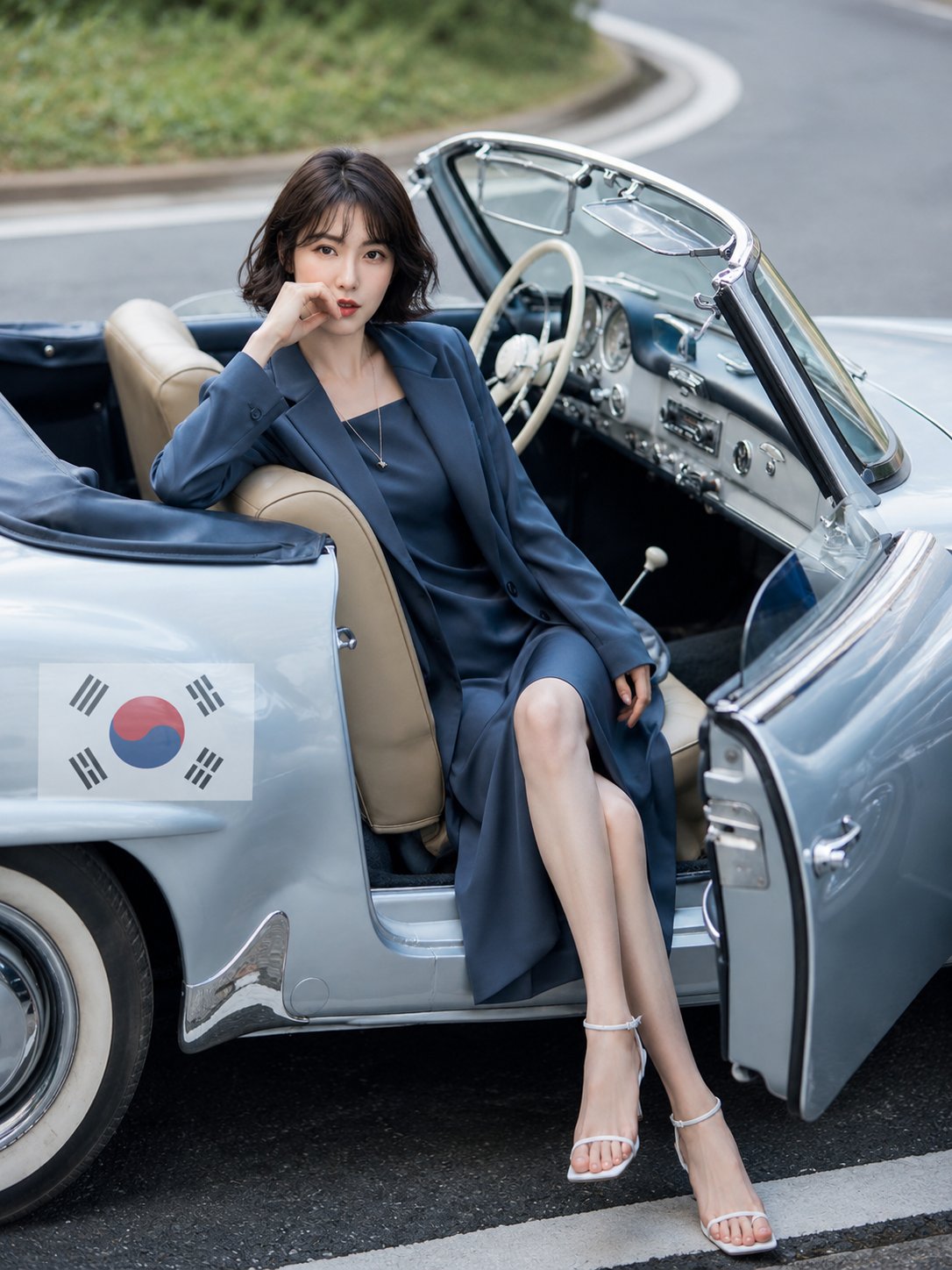 Cinematic Luxury Fashion Portrait of Japanese Woman in Convertible