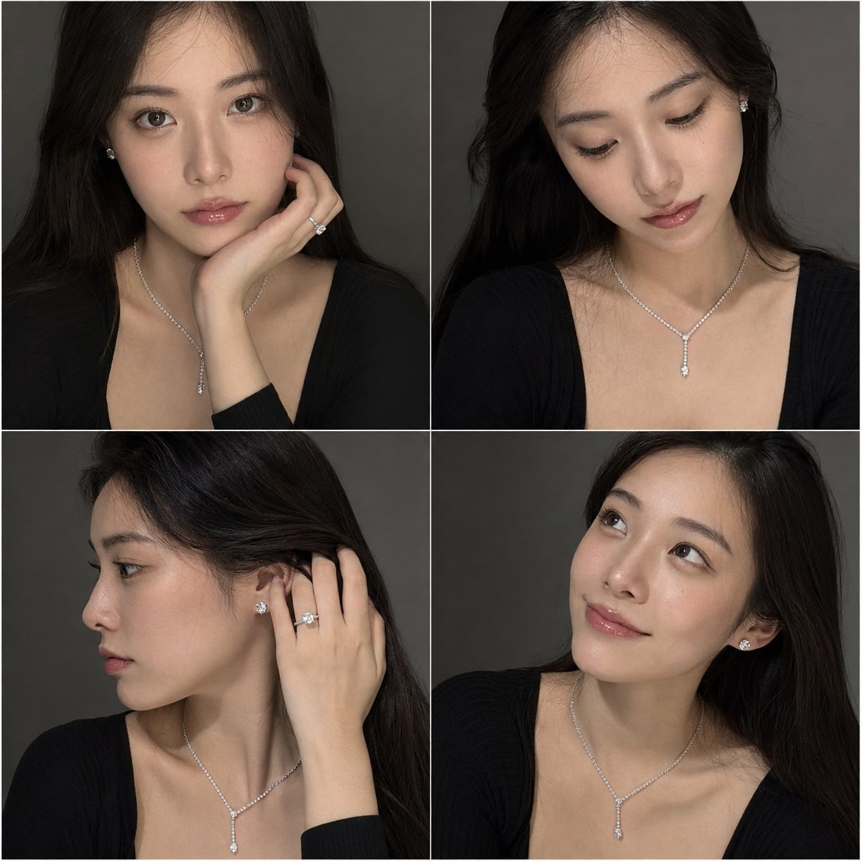 2x2 Portrait Grid of Japanese Woman with Luxury Jewelry