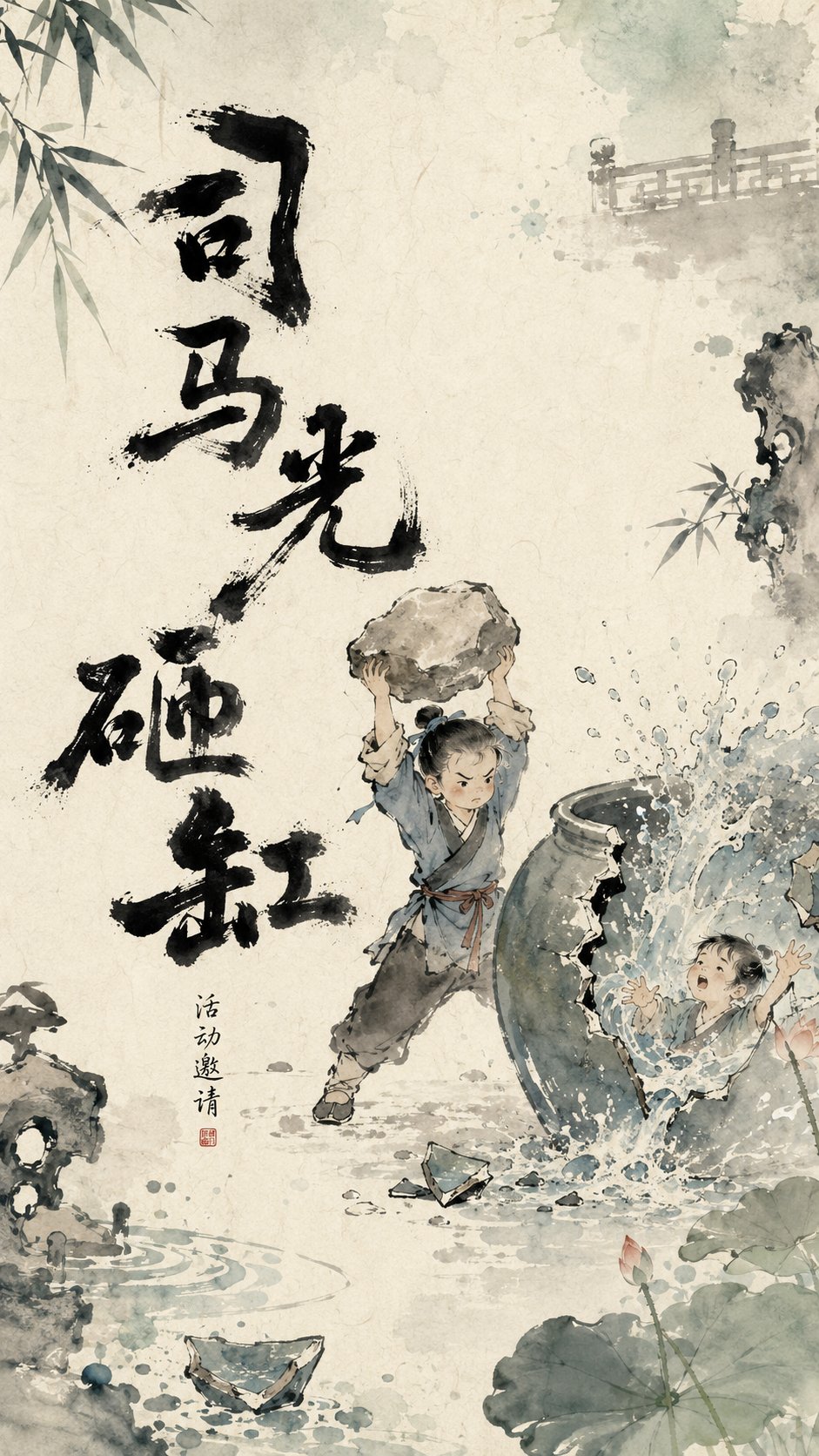 东方水墨海报设计:草船借箭