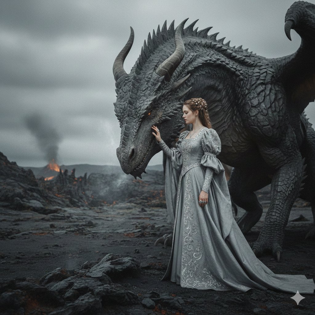 A Noblewoman and a Grey Dragon