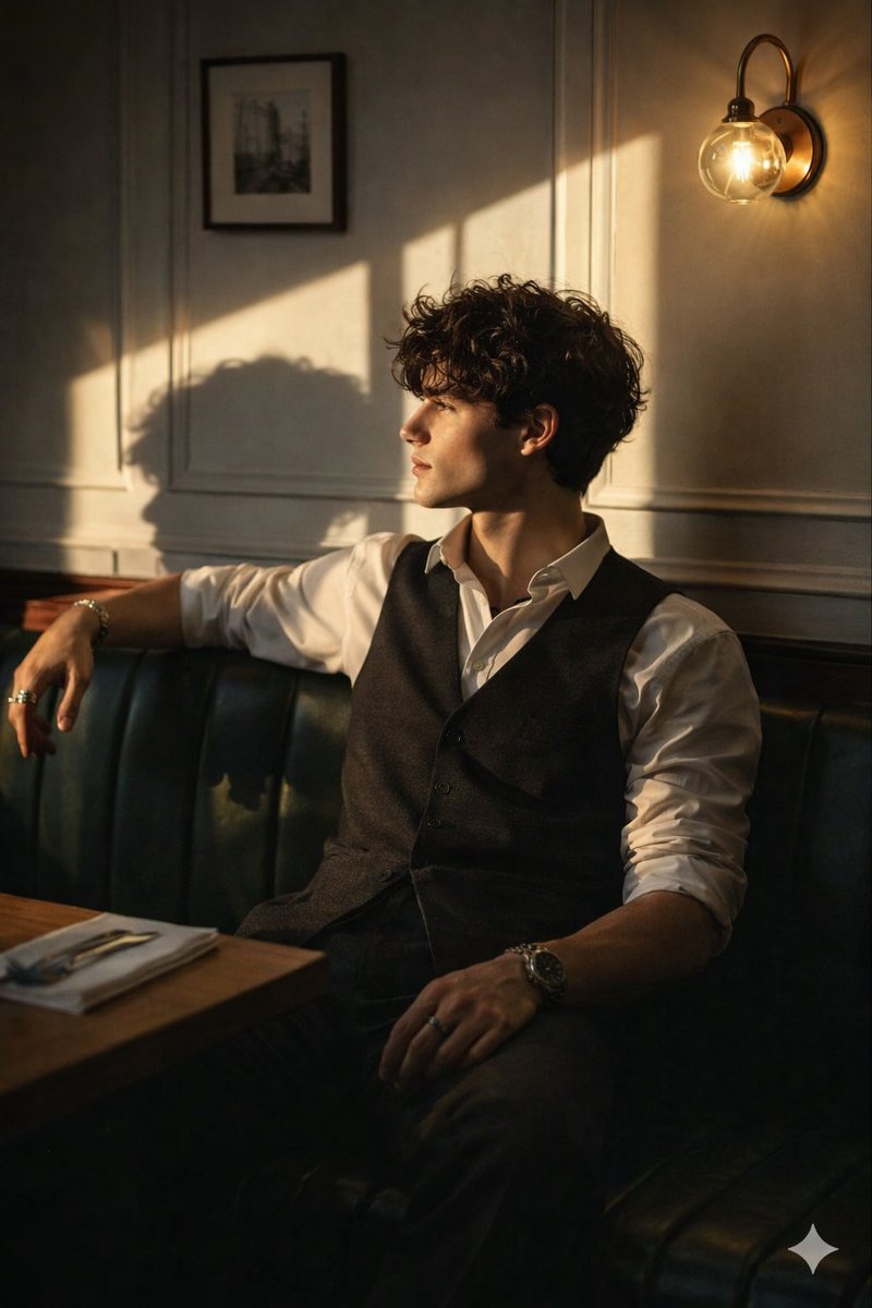 Cinematic Portrait of a Young Man in Vintage Cafe