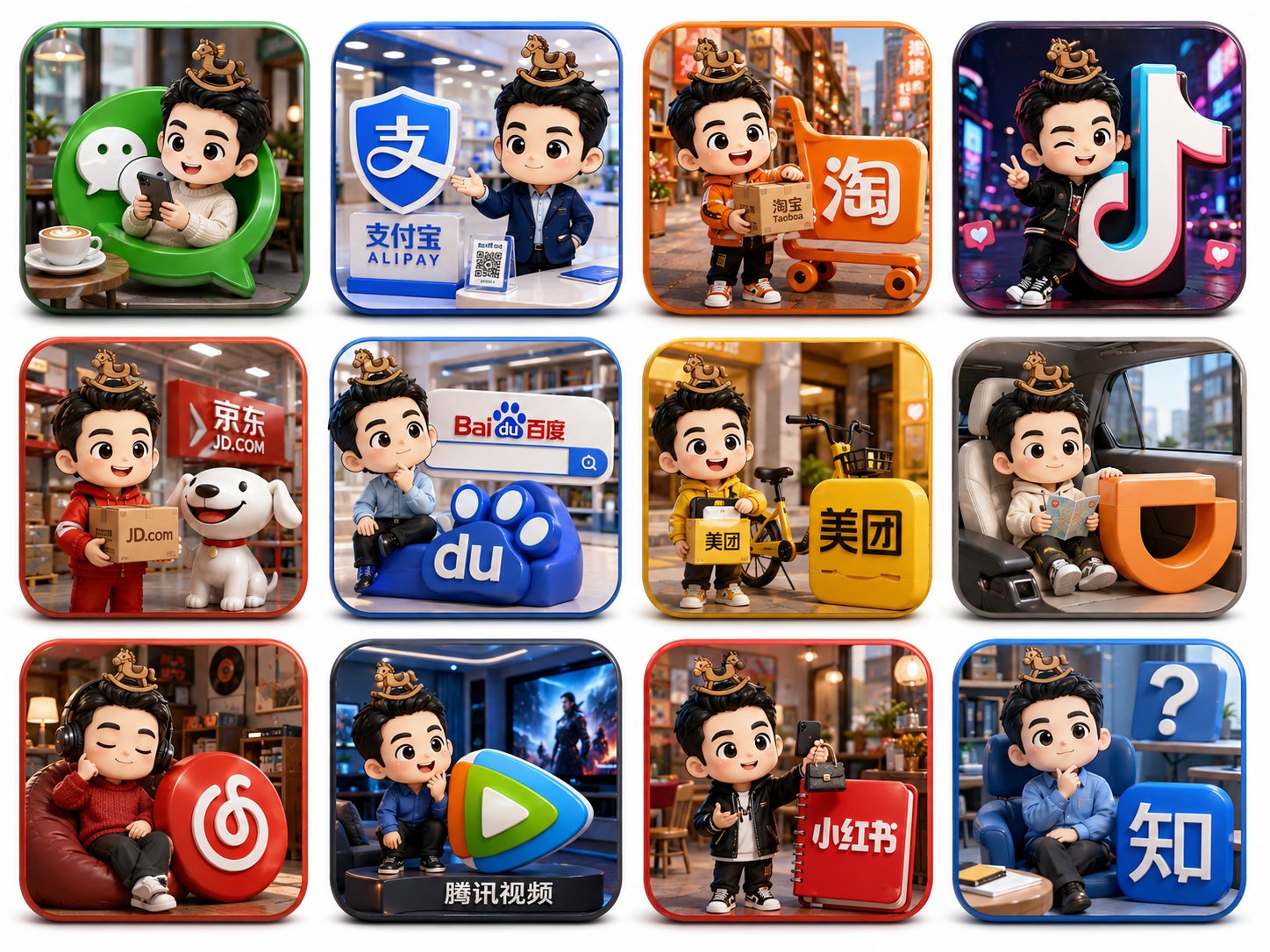 Chinese Domestic Applications 3D Icon Grid
