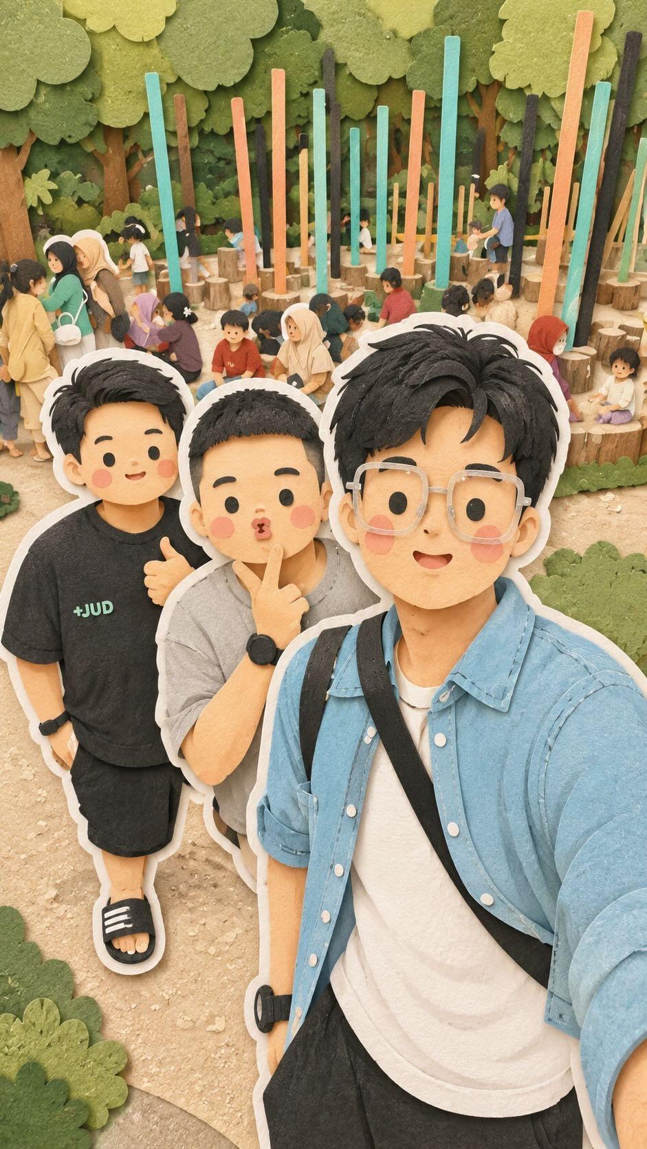 Kawaii Family Travel Paper Collage