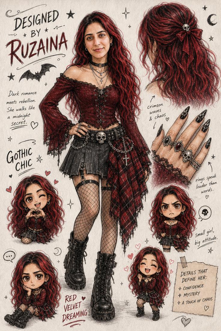 Anime Gothic Fashion Design Sketch Sheet