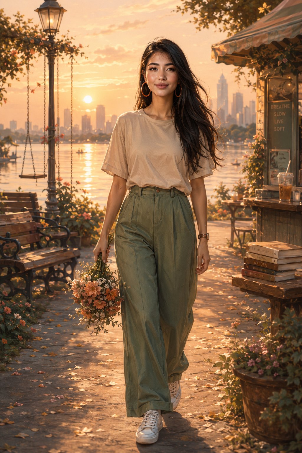 Serene Lakeside Walk at Golden Hour