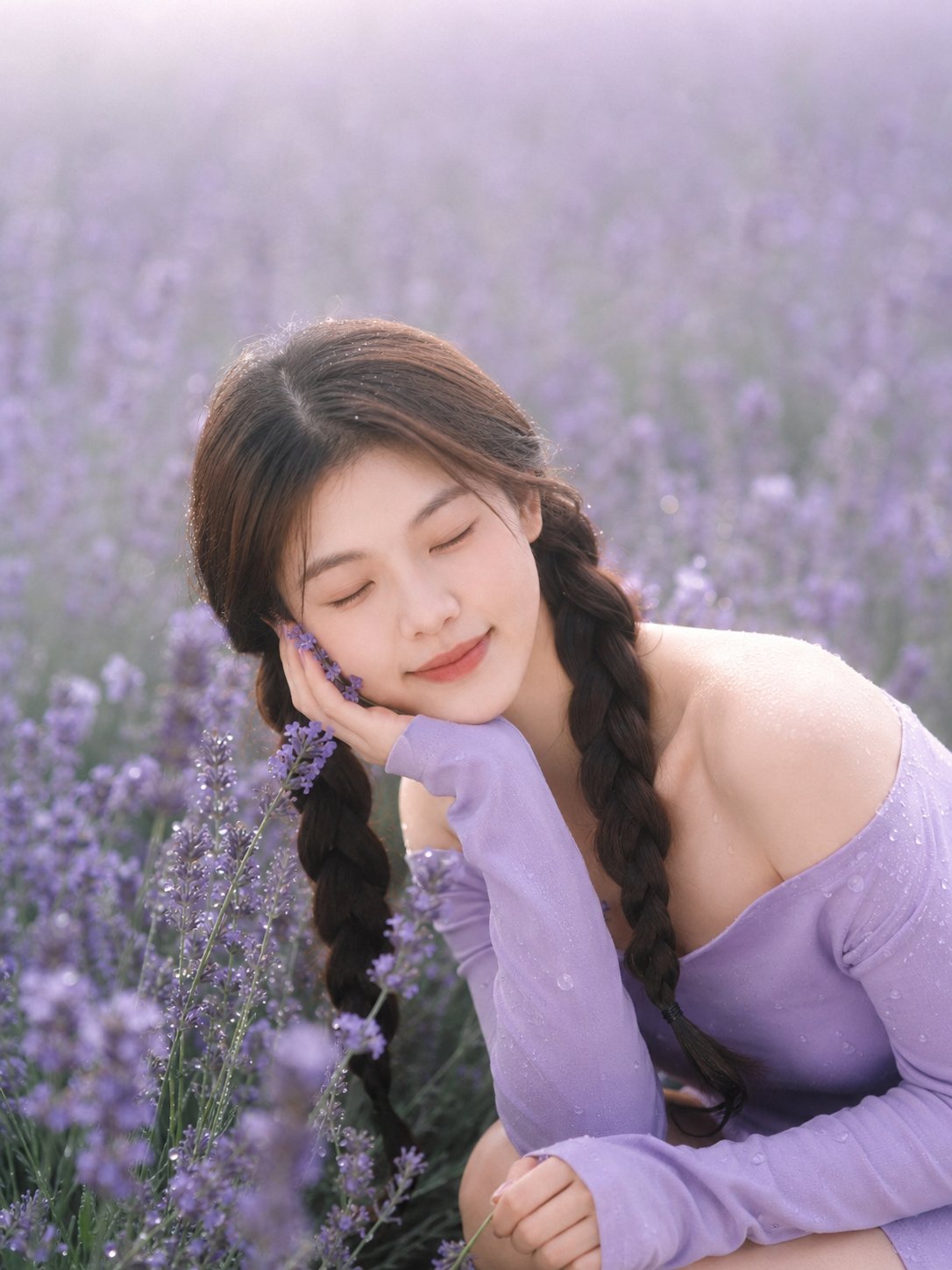 Realistic Dreamy Lavender Field Portrait