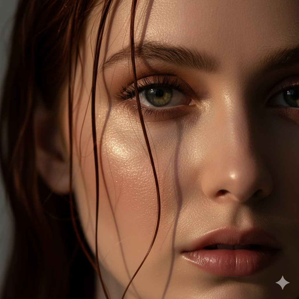 Extreme Close-Up Portrait with Moist Skin Details