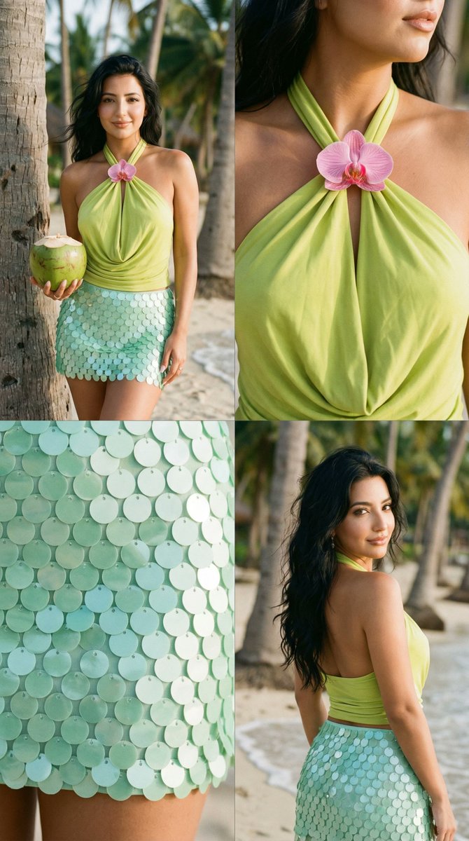 Tropical Beach Lime Sequin Fashion Editorial