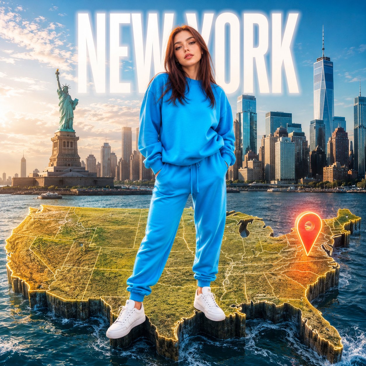Neon Blue NYC Fashion Travel Portrait