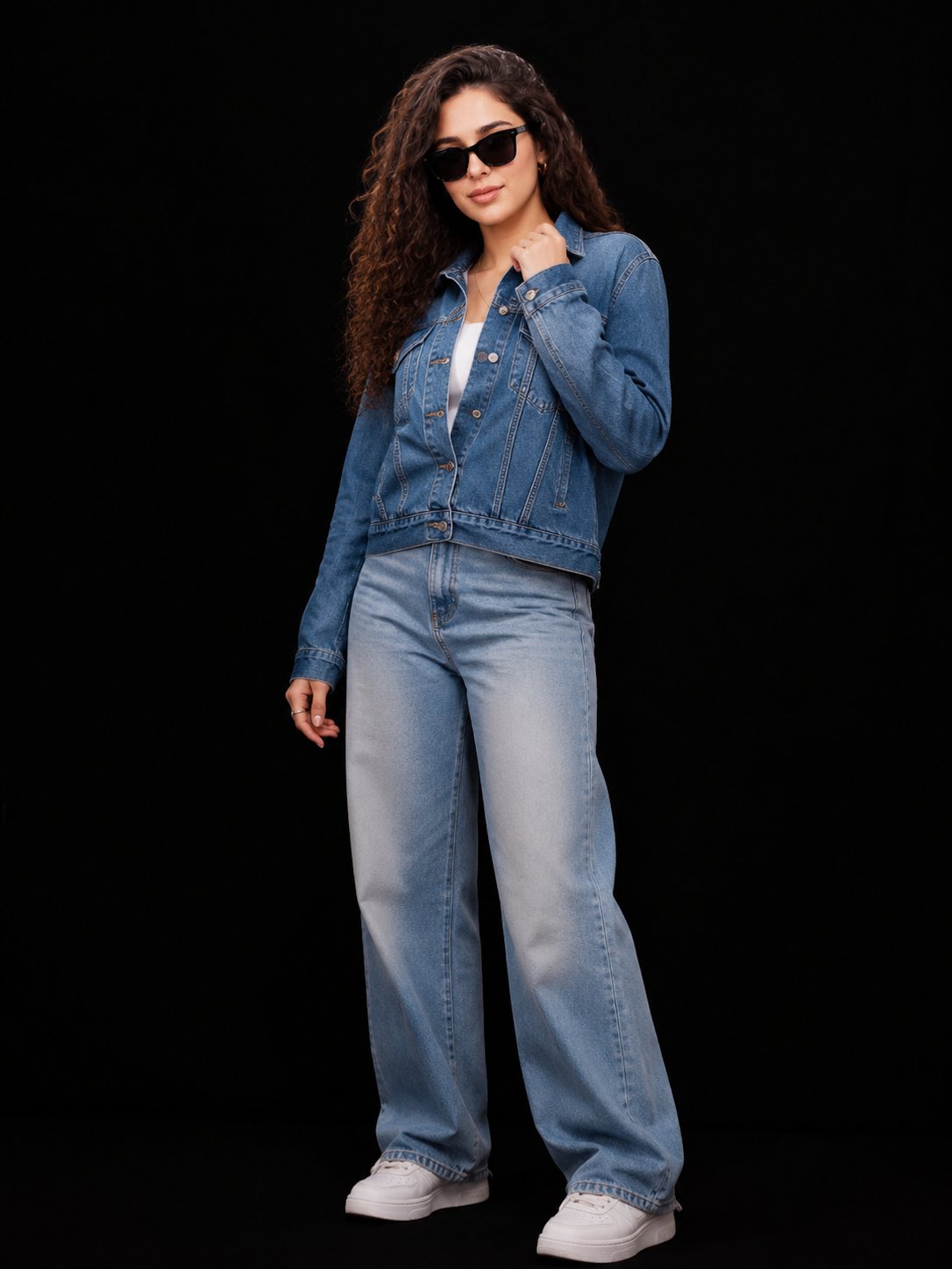 Stylish Curly Woman Full Body Portrait