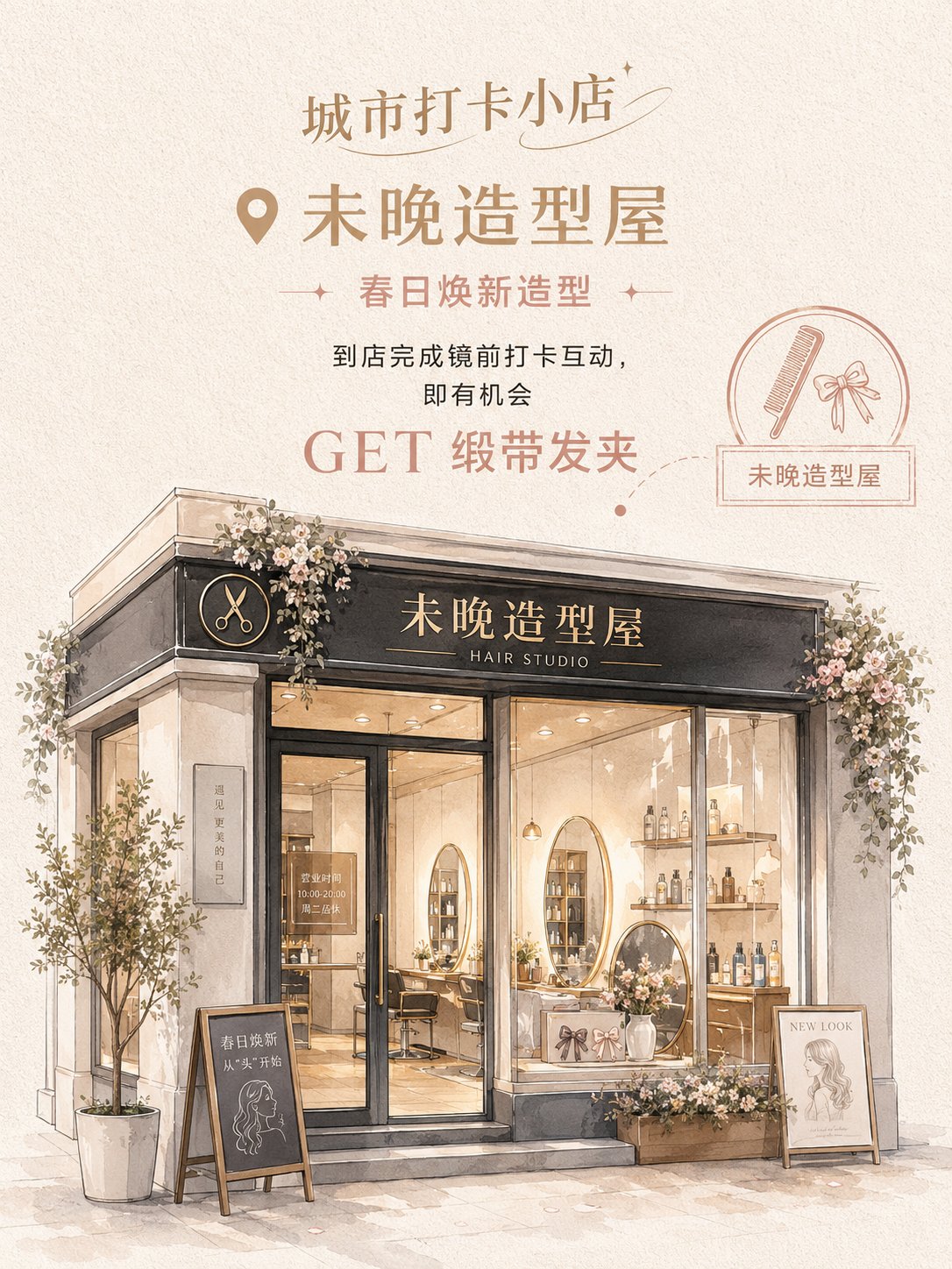 Semi-realistic Hand-drawn Store Check-in Poster