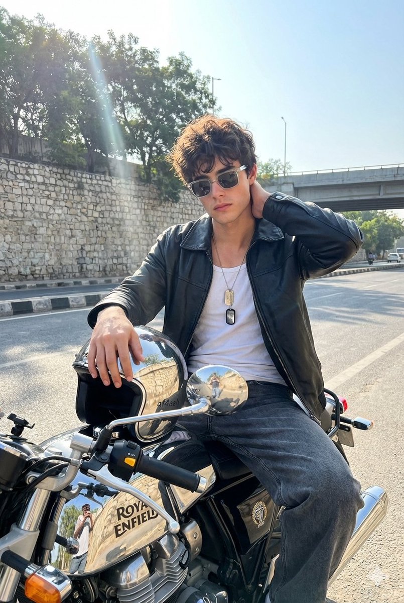 Realistic photo of young man on motorcycle