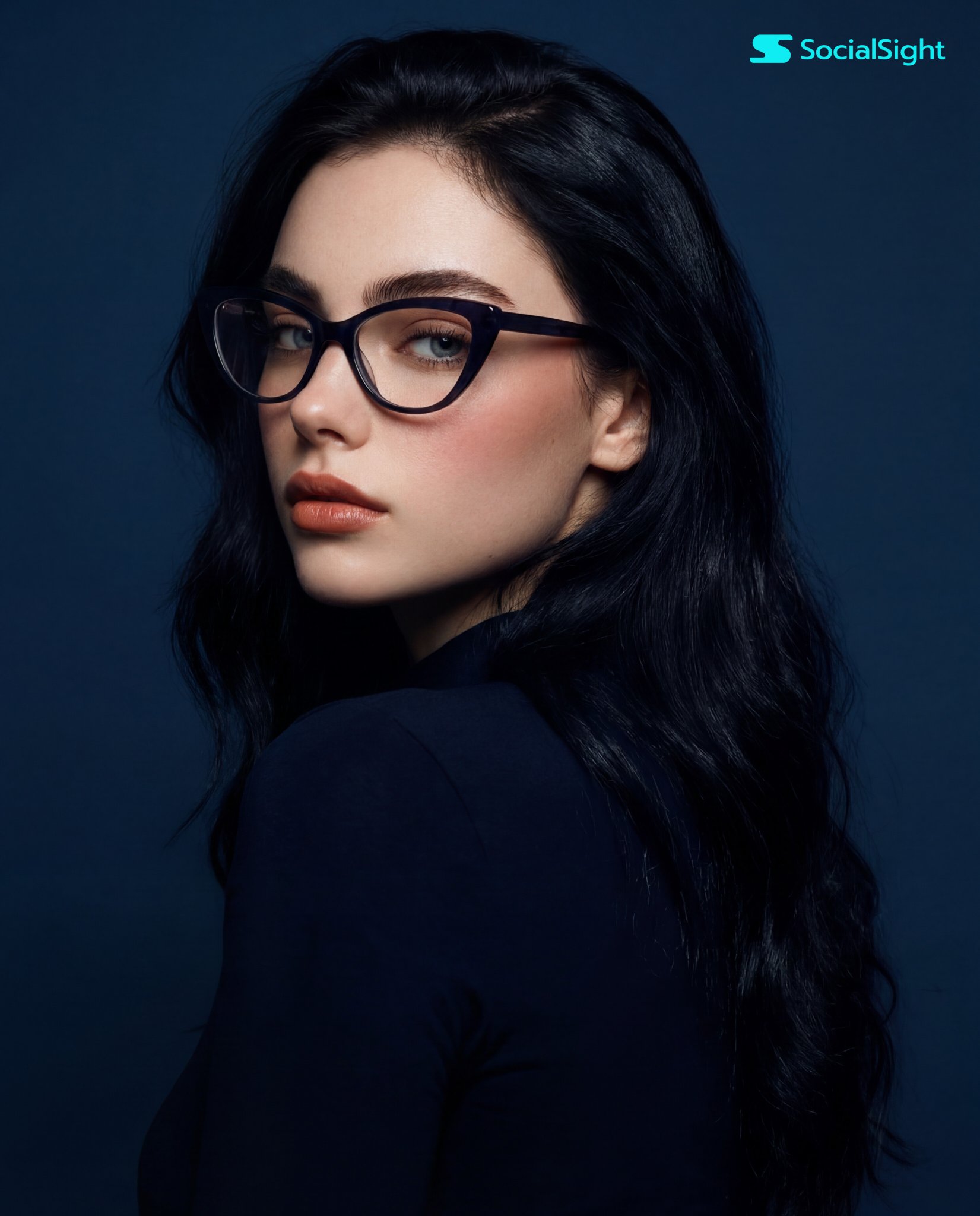 Studio Portrait of Woman with Cat-Eye Glasses