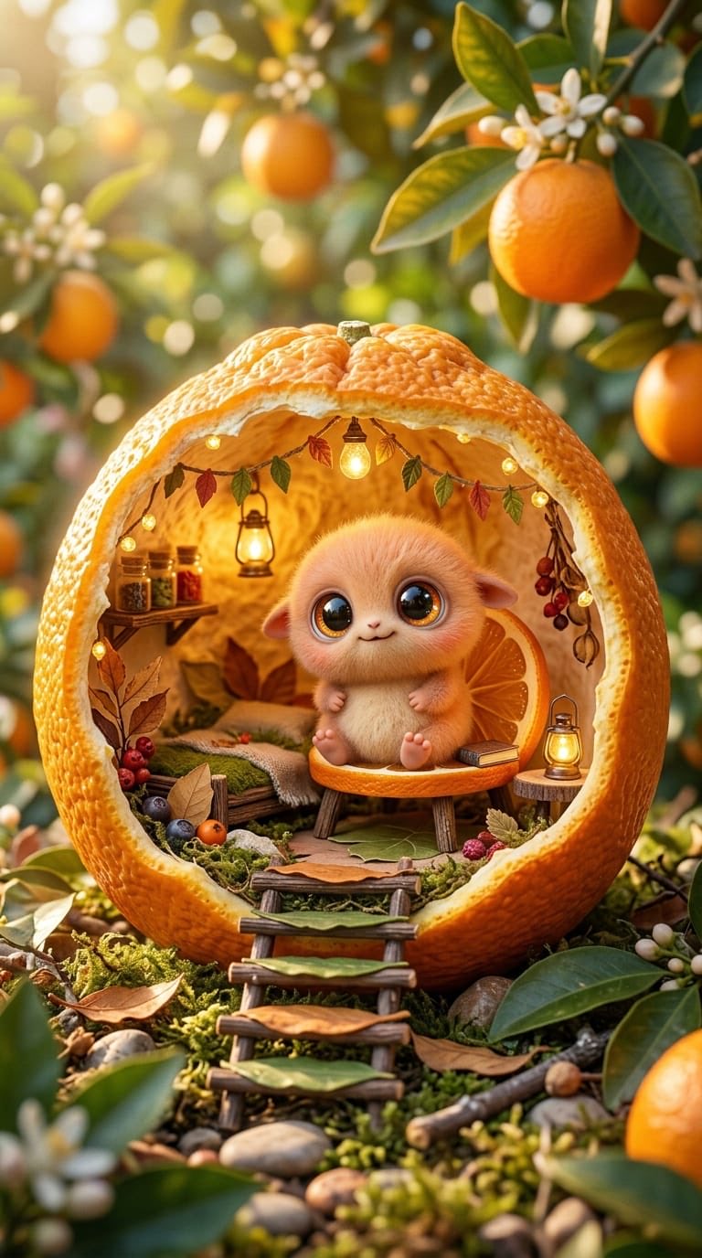 Cinematic Fantasy Creature in Fruit Home