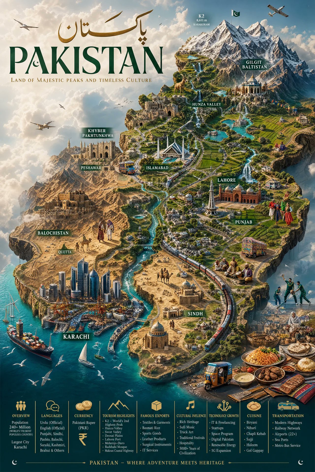 Pakistan Hyper-Realistic Floating Island Map