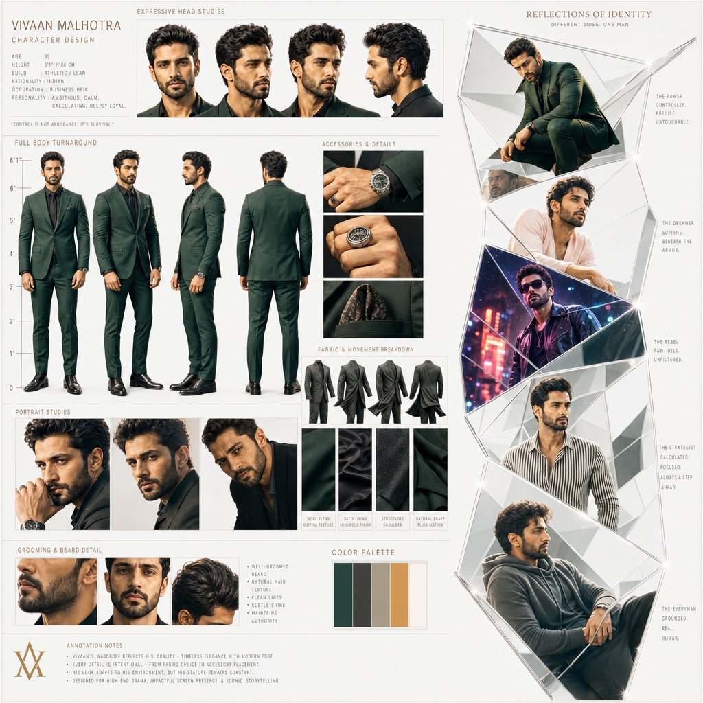 Cinematic Character Design Board for High-Budget Drama Film