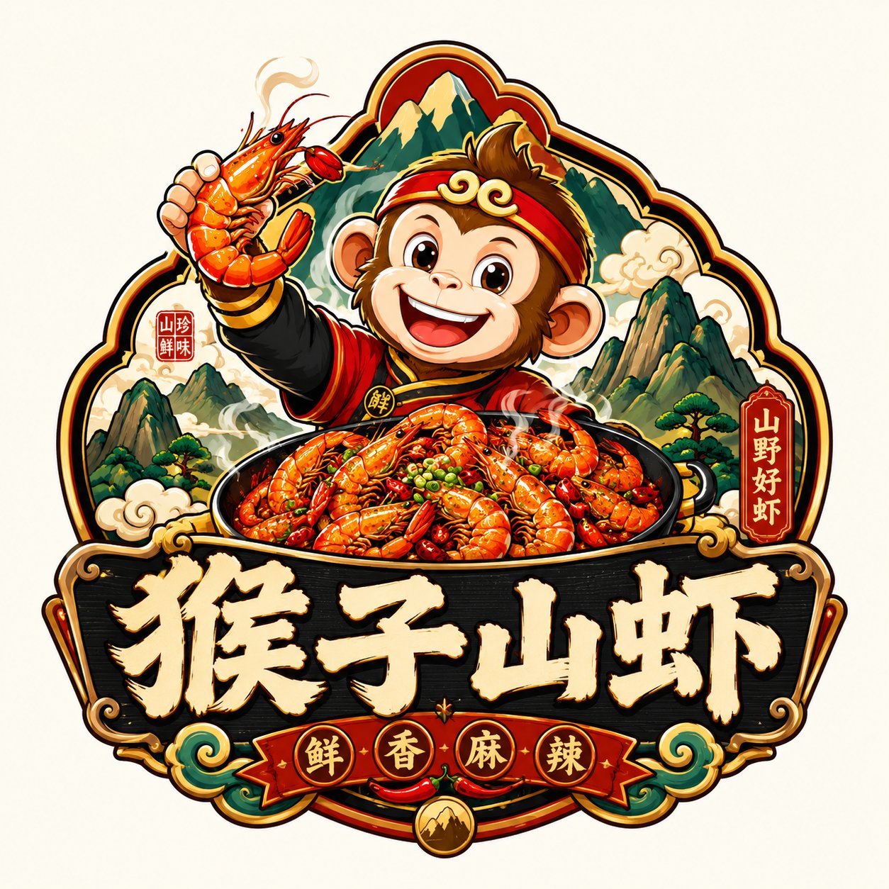 原创高端国潮餐饮徽章Logo设计方案