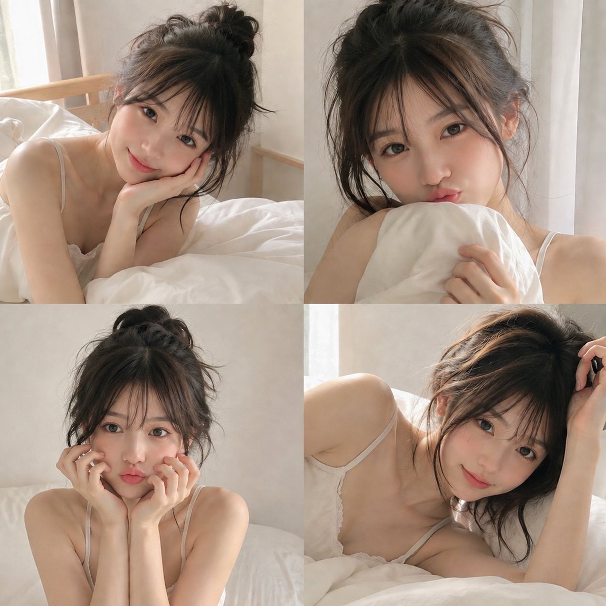 Profile / Avatar - Japanese Woman Cozy Bedroom Selfies Collage