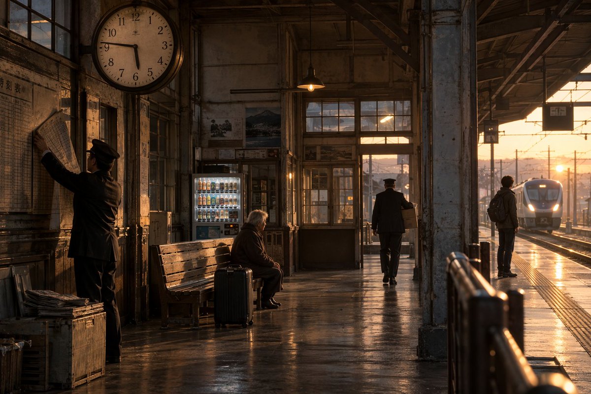 Social Media Post - Old Japanese Station at Sunset